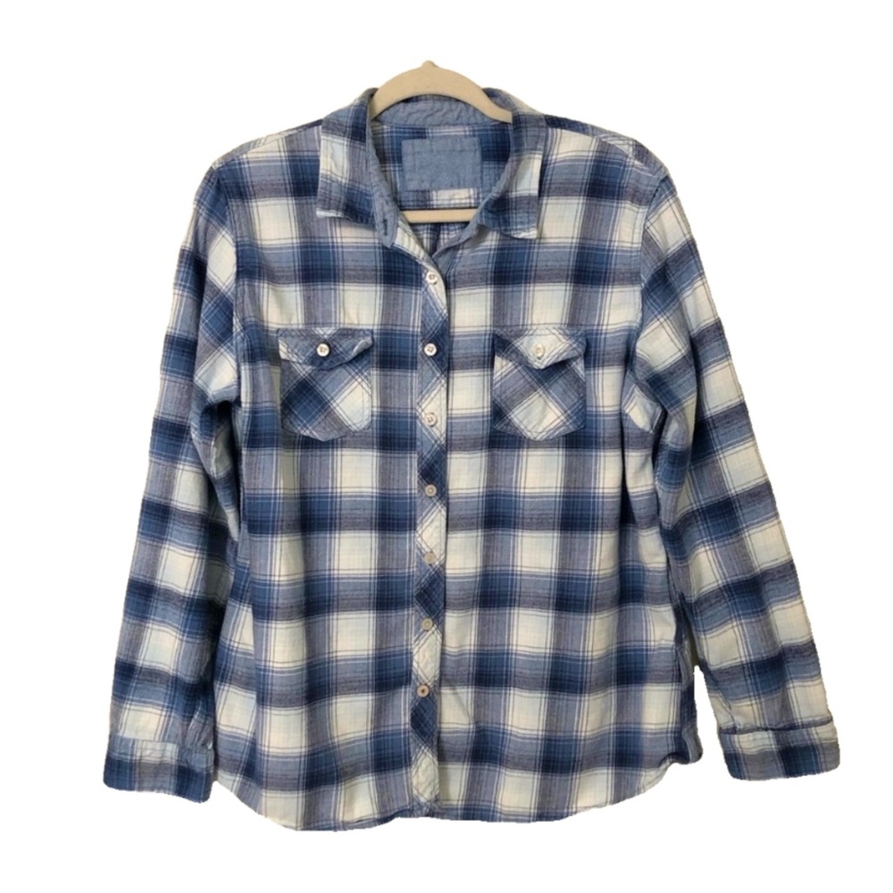 100% Cotton Blue Plaid Flannel Button Up Shirt